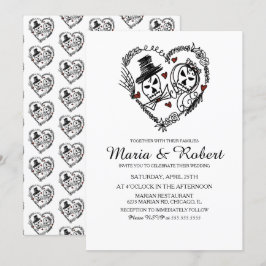 Invitaciones de boda de esqueleto en blanco y negr