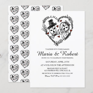 Invitaciones de boda de esqueleto en blanco y negr
