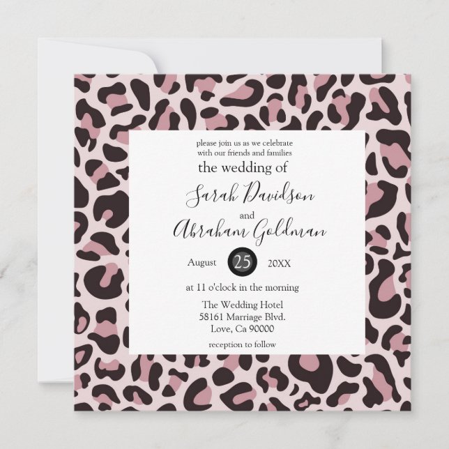 Invitaciones de boda de estampado de leopardo en o (Anverso)