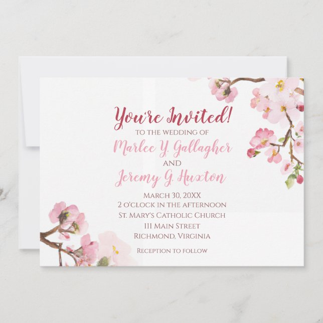 Invitaciones de Boda de Flor de Cerezo Personaliza (Anverso)