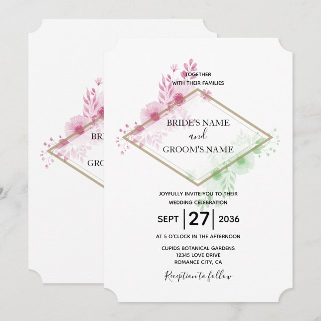 Invitaciones de Boda de Flores de Acuarela Elegant (Anverso / Reverso)