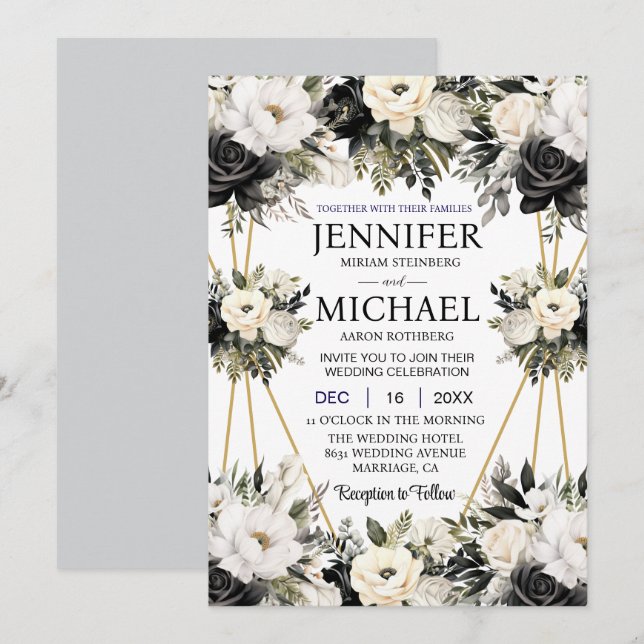 Invitaciones de boda de flores florales en blanco  (Anverso / Reverso)