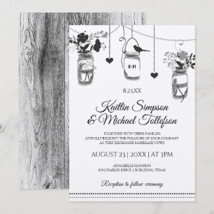 Invitaciones de boda de frasco de albañil rústico