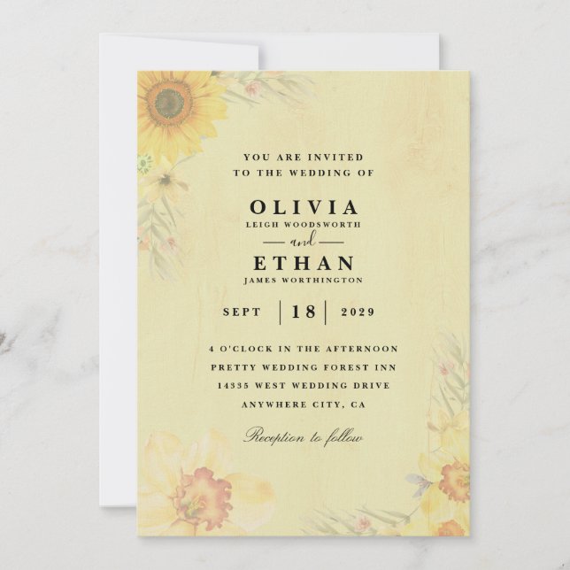 invitaciones de boda de girasol occidental (Anverso)
