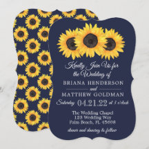 Invitaciones de boda de girasoles azul campestre