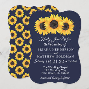 Invitaciones de boda de girasoles azul campestre