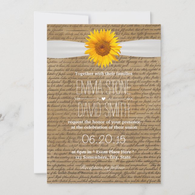 Invitaciones de boda de girasoles con guiones anti (Anverso)