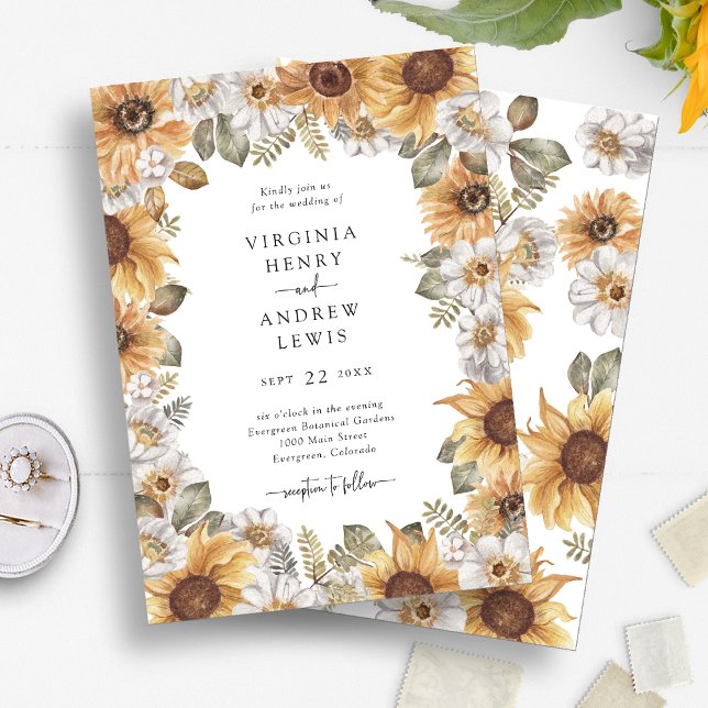 Invitaciones de Boda de Girasoles Elegantes (Elegant Watercolor Sunflower Floral Wedding Invitations by Painted Paperie
)