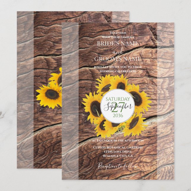 Invitaciones de Boda de Girasoles Rústicos (Anverso / Reverso)