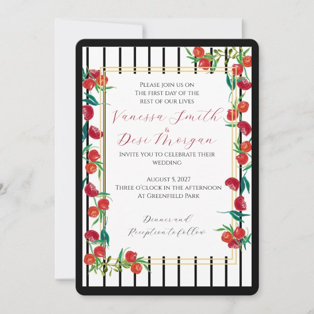 Invitaciones de boda de granada pintadas a mano (Anverso)
