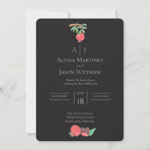Invitaciones de boda de granada pintadas a mano