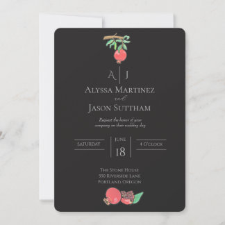 Invitaciones de boda de granada pintadas a mano