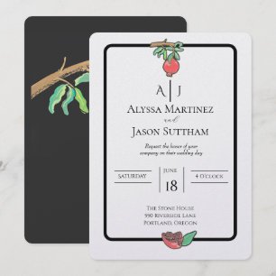 Invitaciones de boda de granada pintadas a mano