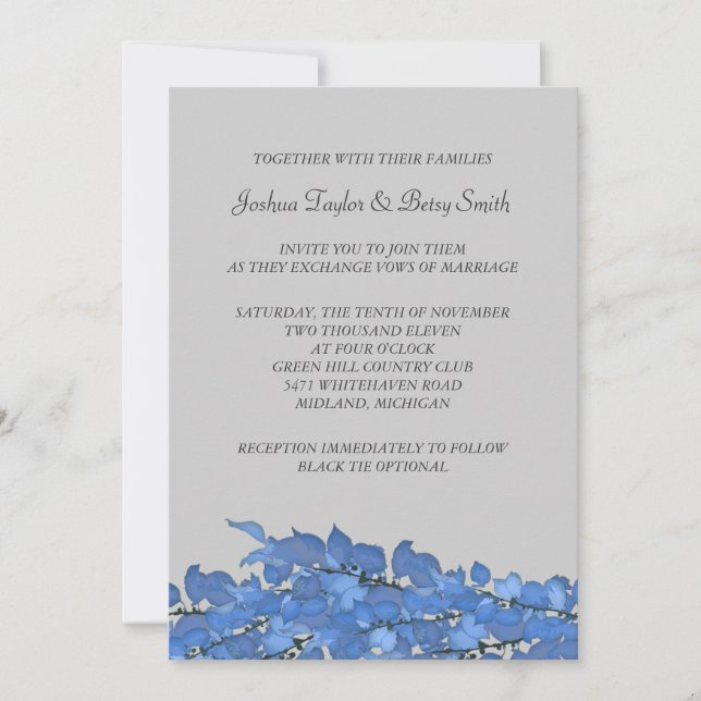 Invitaciones de boda de hojas azules (Anverso)
