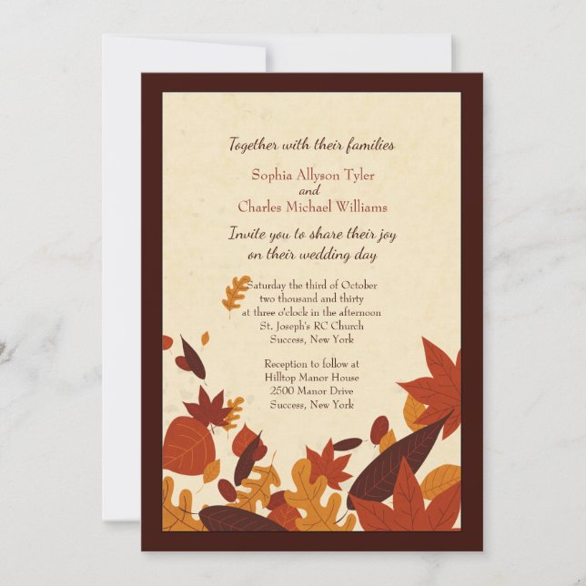 Invitaciones de Boda de Hojas Caídas (Anverso)