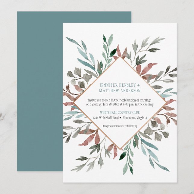 Invitaciones de boda de hojas de acuarela de otoño (Anverso / Reverso)