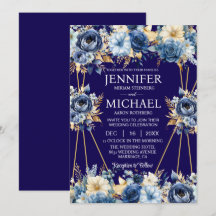 Invitaciones de boda de invierno azul marino y dor