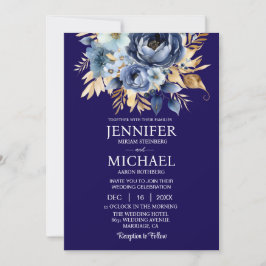 Invitaciones de boda de invierno azul marino y dor