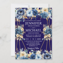 Invitaciones de boda de invierno azul marino y dor