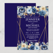 Invitaciones de boda de invierno azul marino y dor