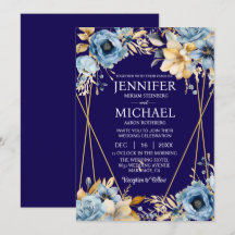 Invitaciones de boda de invierno azul marino y dor