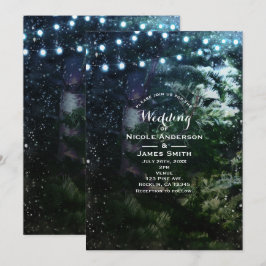 Invitaciones de boda de invierno con pino y luces