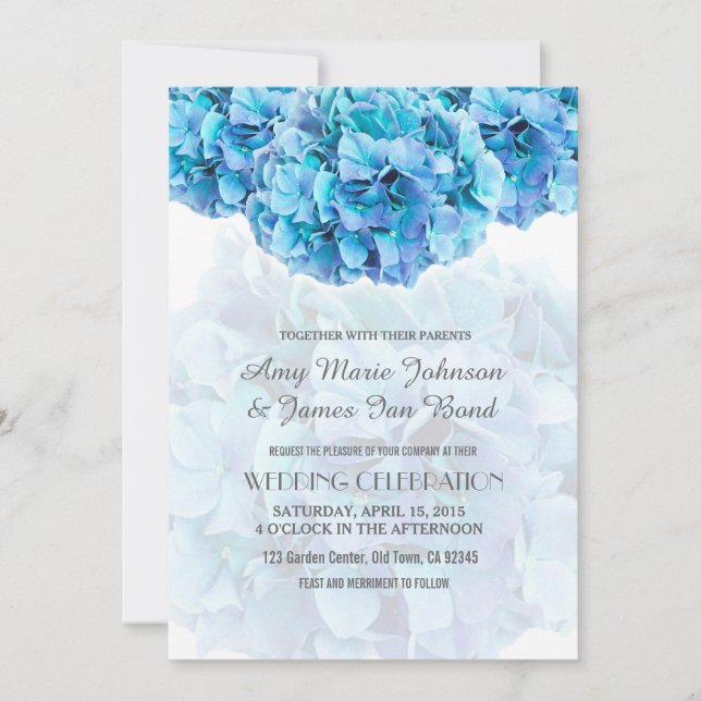 Invitaciones de boda de la hidrangea azul hidrange (Anverso)