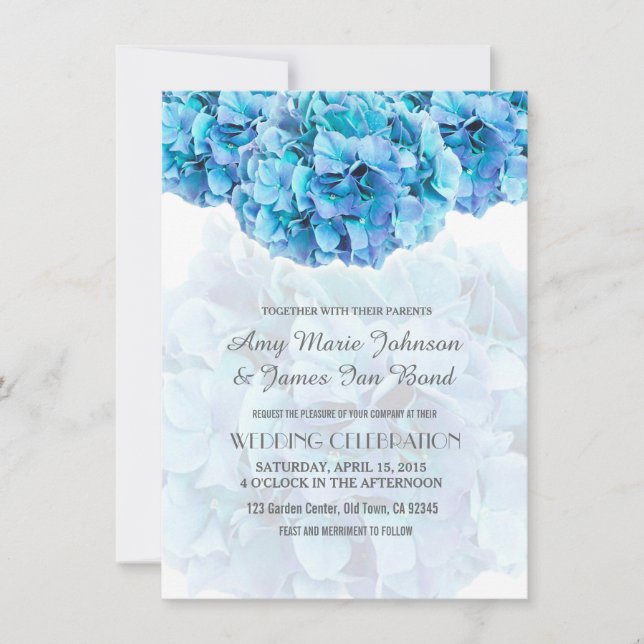 Invitaciones de boda de la hidrangea azul hidrange (Anverso)