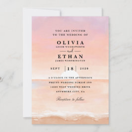 invitaciones de boda de la playa rosa ocaso