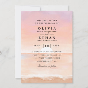 invitaciones de boda de la playa rosa ocaso