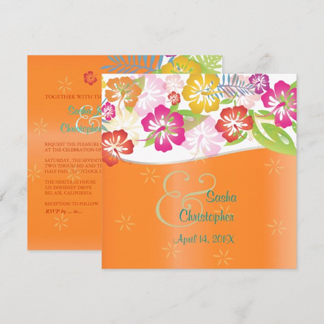 Invitaciones de boda de Leis/Luau/hibiscus (Anverso / Reverso)