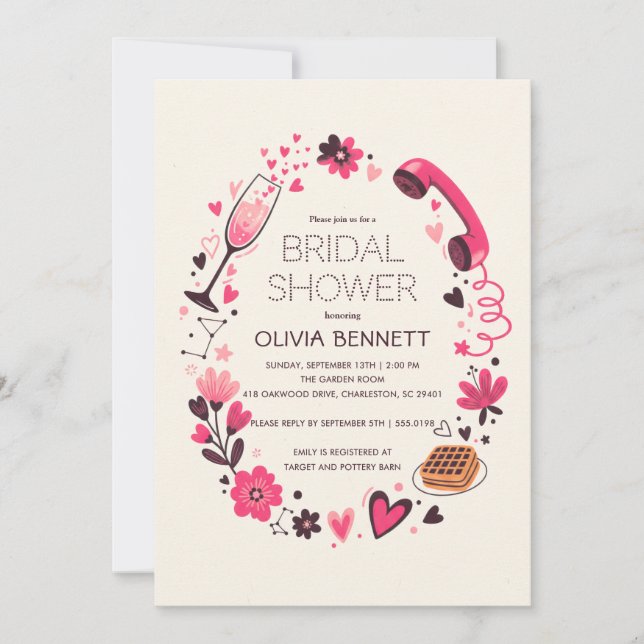 Invitaciones de boda de lluvia de flores rosadas (Anverso)