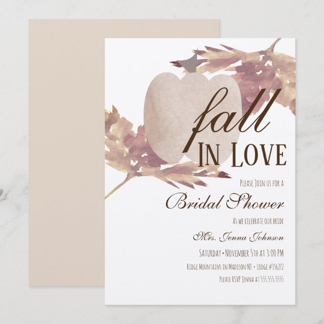 Invitaciones de boda de lluvia de hojas de acuarel (Anverso / Reverso)
