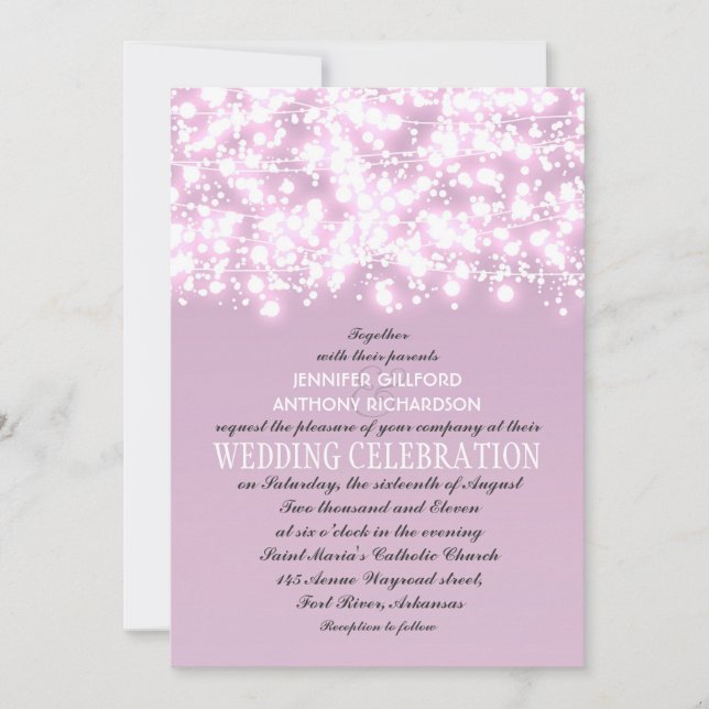 invitaciones de boda de luces de cuerda violeta (Anverso)