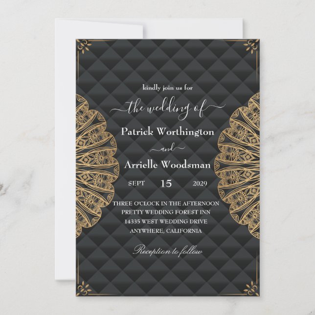 Invitaciones de boda de lujo negro sobre (Anverso)