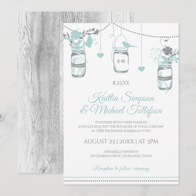 Invitaciones de boda de madera en frasco de albañi (Anverso / Reverso)