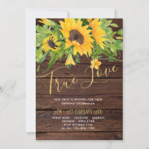 Invitaciones de Boda de Madera Rústica con Girasol