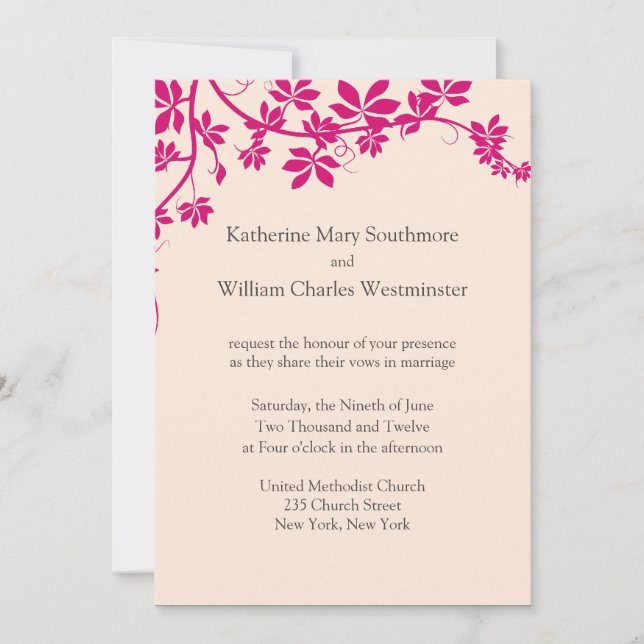 Invitaciones De Boda De Marfil Y Fuchsia (Anverso)