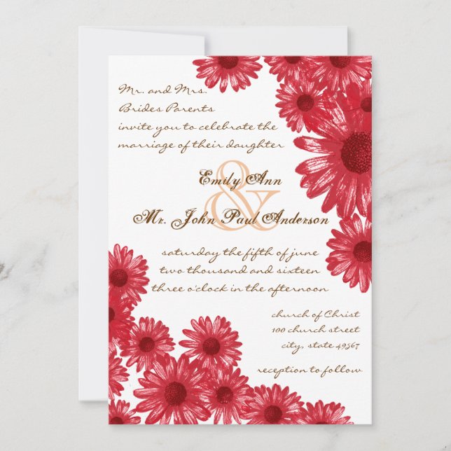 Invitaciones de boda de margarita Gerber roja (Anverso)