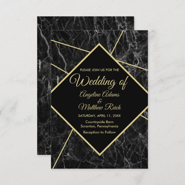 Invitaciones de boda de mármol dorado (Anverso / Reverso)
