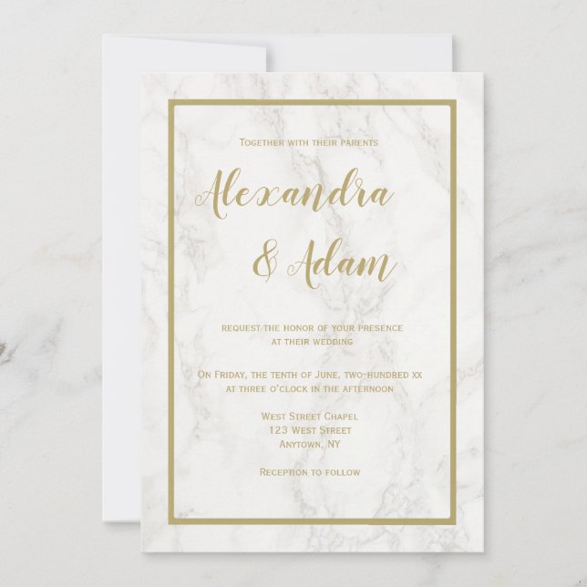 Invitaciones de boda de mármol dorado (Anverso)