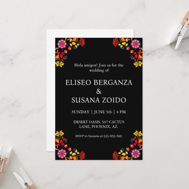invitaciones de boda de méxico floral (Anverso/Reverso In Situ)