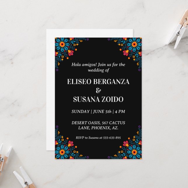invitaciones de boda de méxico floral (Anverso/Reverso In Situ)