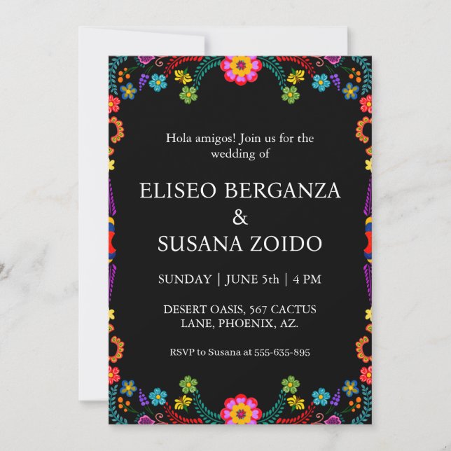 invitaciones de boda de méxico floral (Anverso)