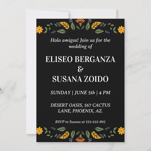 invitaciones de boda de méxico floral (Anverso)