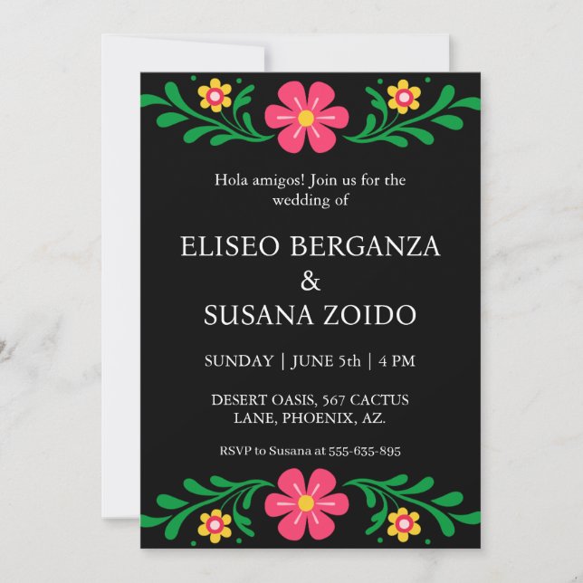 invitaciones de boda de méxico floral (Anverso)