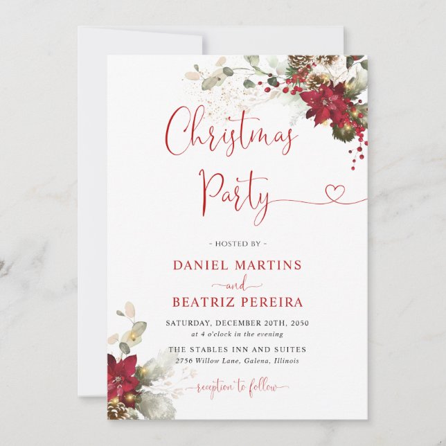 Invitaciones de boda de Navidad con flores rojas (Anverso)