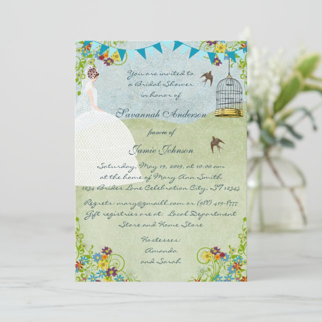 Invitaciones de boda de novia morena para fiesta d (Anverso de pie)