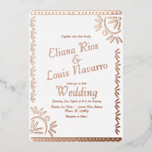 Invitaciones de boda de oro con papel picado mexic