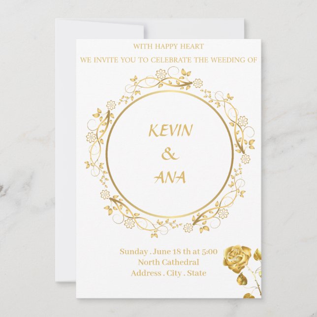 Invitaciones de Boda de Oro de lujo | ¡Personaliza (Anverso)